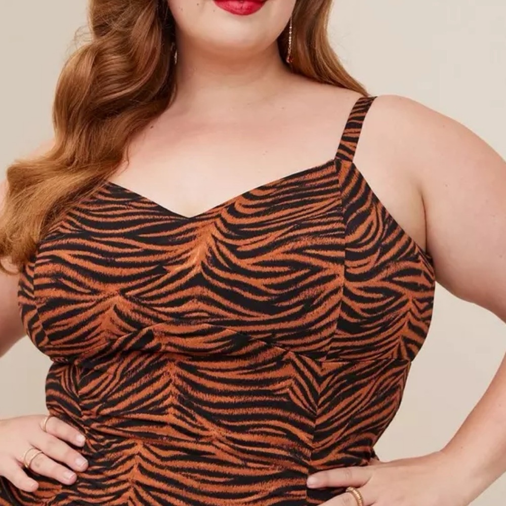 Torrid Tiger Animal Print Studio Knit Shirred Bodycon Dress 2X 18 20 - Picture 5 of 16